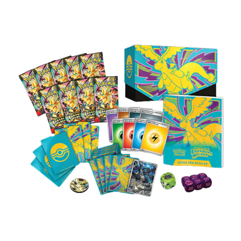 Pokémon-Sammelkartenspiel: Top-Trainer-Box Mega-Entwicklung – Erhabene Helden (1 Vollbild-Promokarte, 9 Boosterpacks &amp; Premium-Zubehör)