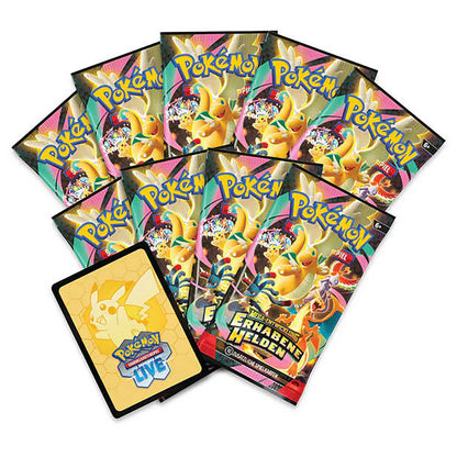 Pokémon-Sammelkartenspiel: Top-Trainer-Box Mega-Entwicklung – Erhabene Helden (1 Vollbild-Promokarte, 9 Boosterpacks &amp; Premium-Zubehör)